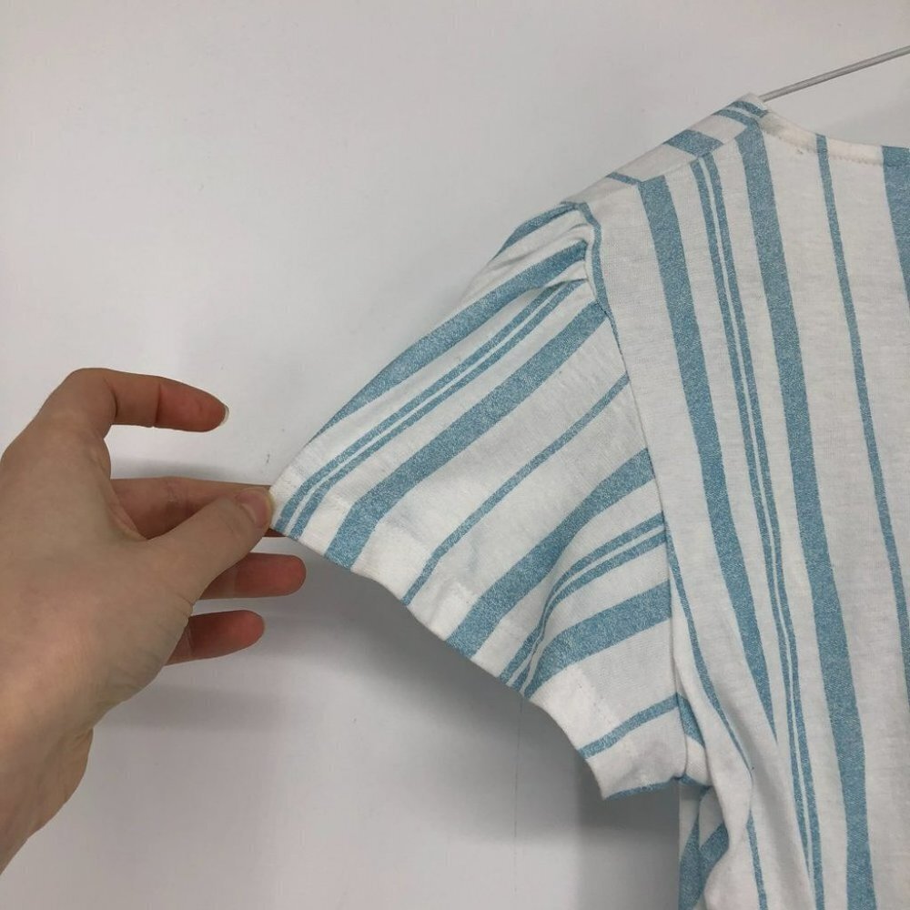 TWIK Simons blue white stripe tie front short sleeve crop top M - Picture 9 of 14